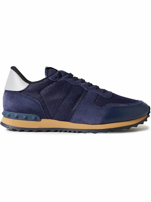 Photo: Valentino - Valentino Garavani Rockrunner Suede, Leather and Mesh Sneakers - Blue