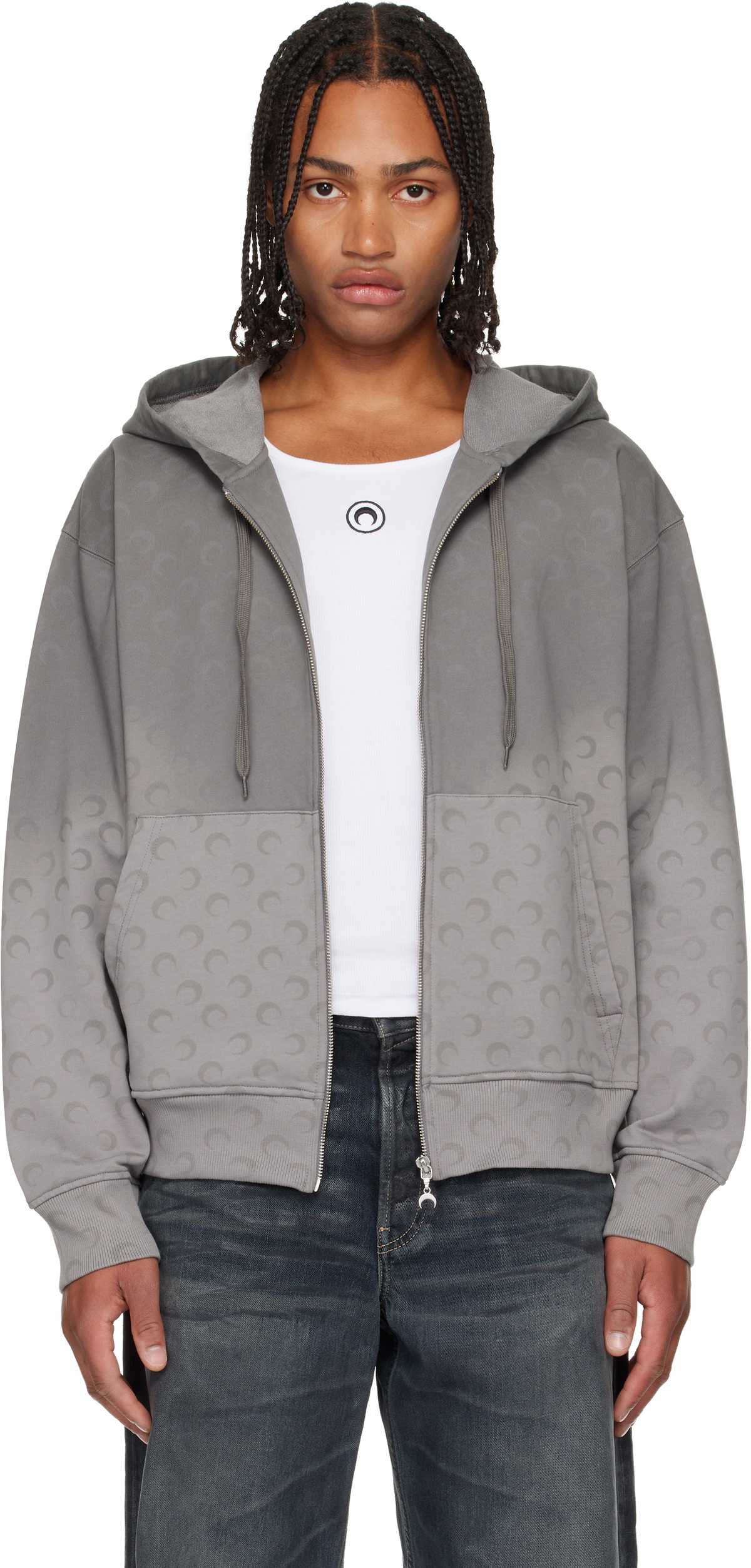 Marine Serre Gray Faded Moon Sleeve Hoodie