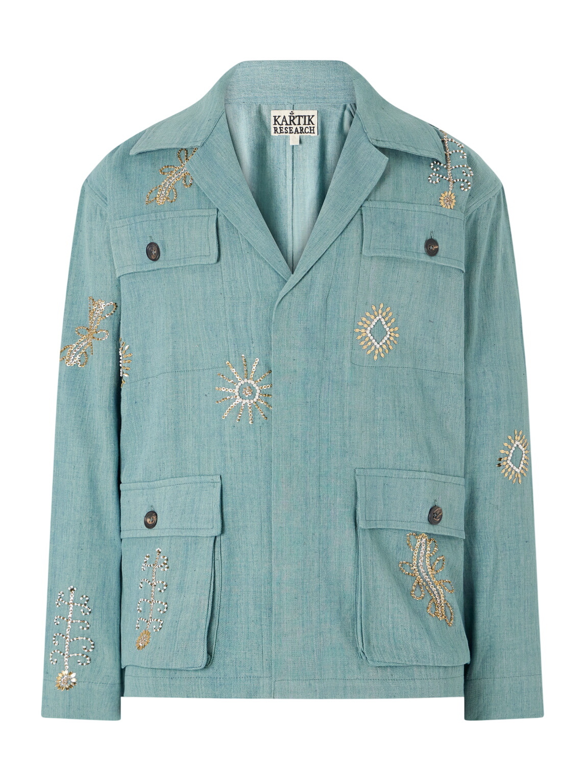 Kartik Research - Embroidered Printed Cotton Jacket - Green Kartik Kartik Research - Embroidered Printed Cotton Jacket - Green Kartik