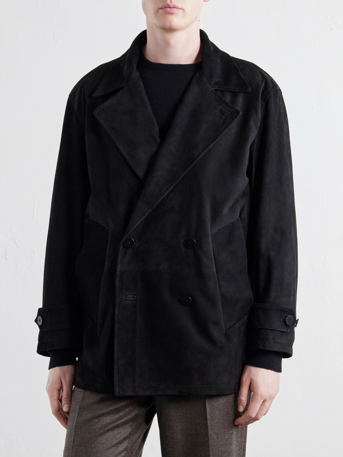 Stòffa - Double-Breasted Suede Jacket - Black