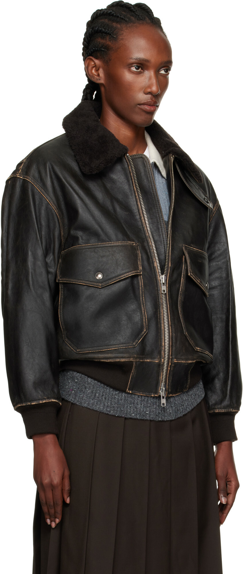 Dunst Brown A-2 Shearling Collared Leather Jacket