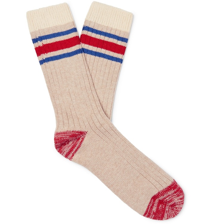 Photo: Thunders Love - Nautical Turn Striped Ribbed Cotton-Blend Socks - Brown