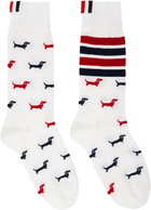 Thom Browne White Cotton 4-Bar Hector Mid Calf Socks