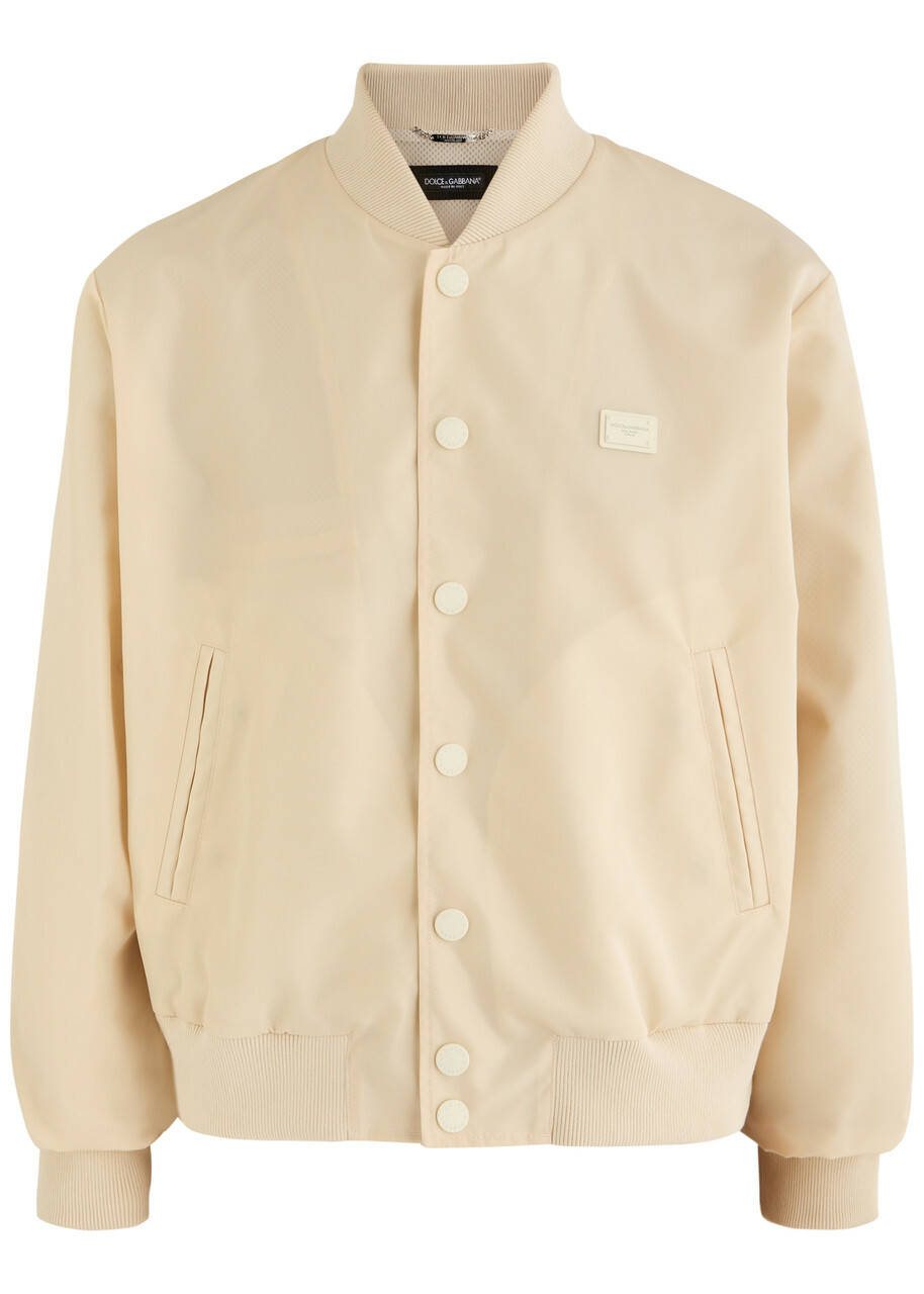 Dolce & Gabbana Logo Nylon Bomber Jacket Off White