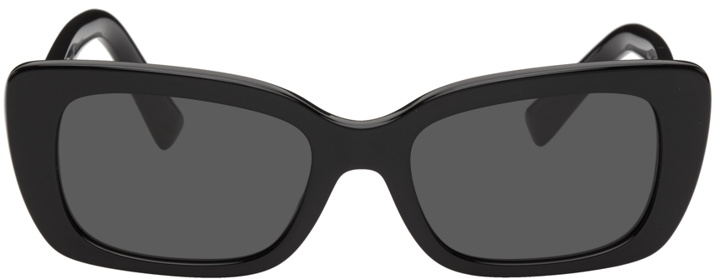 Photo: Valentino Garavani Black Roman Stud Rectangular Sunglasses