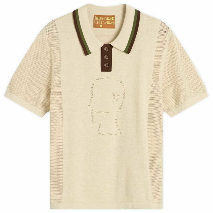 Photo: Brain Dead Men's Logo Head Knit Polo in Natural