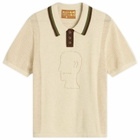 Brain Dead Men's Logo Head Knit Polo in Natural