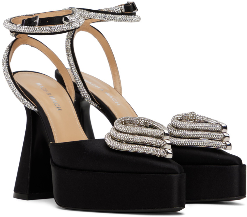 MACH & MACH Black Triple Heart Heels MACH & MACH