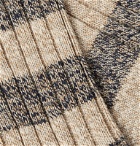 Pantherella - Eden Striped Ribbed Mélange Cotton-Blend Socks - Neutrals