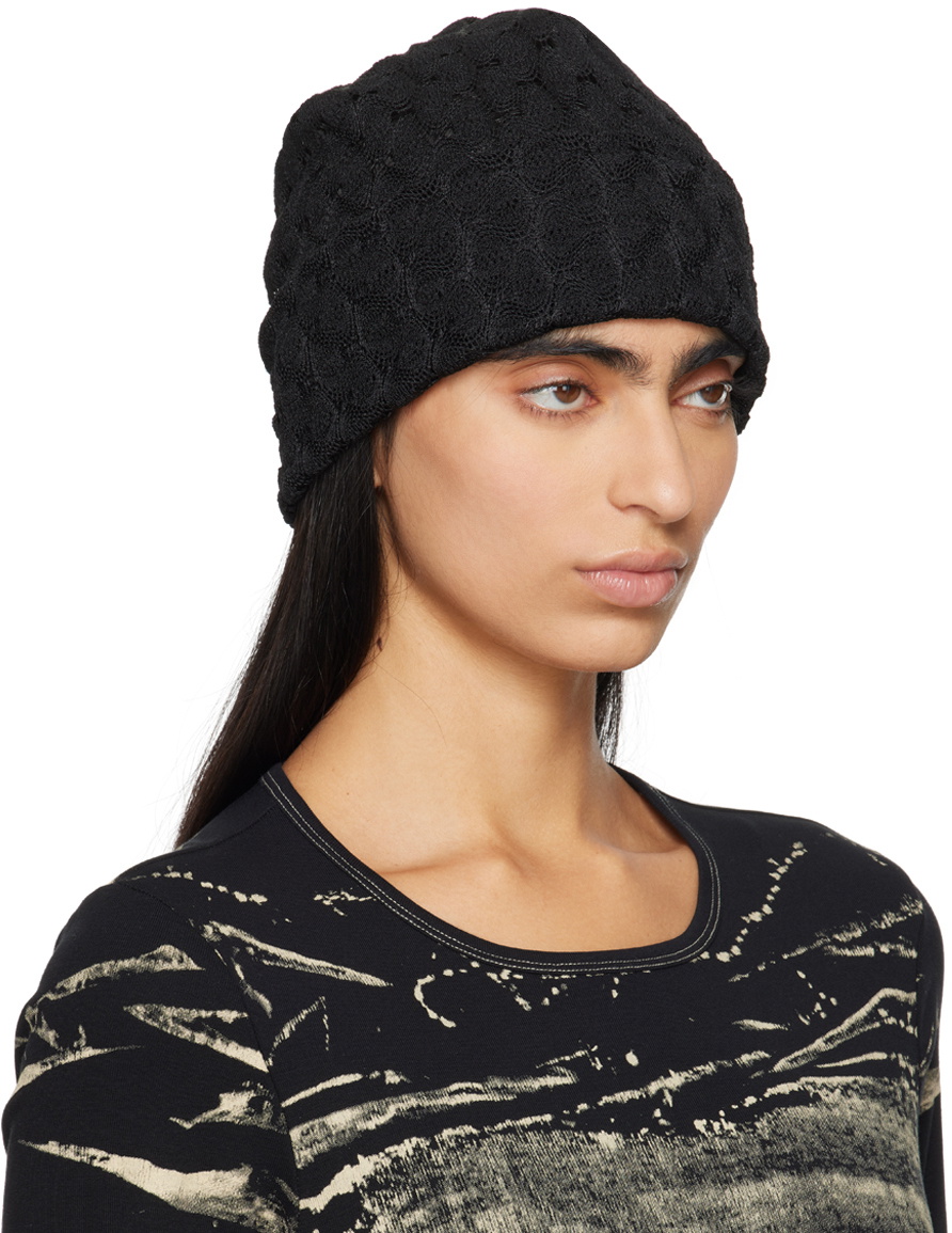 Anna Sui Black Crochet Knit Beanie