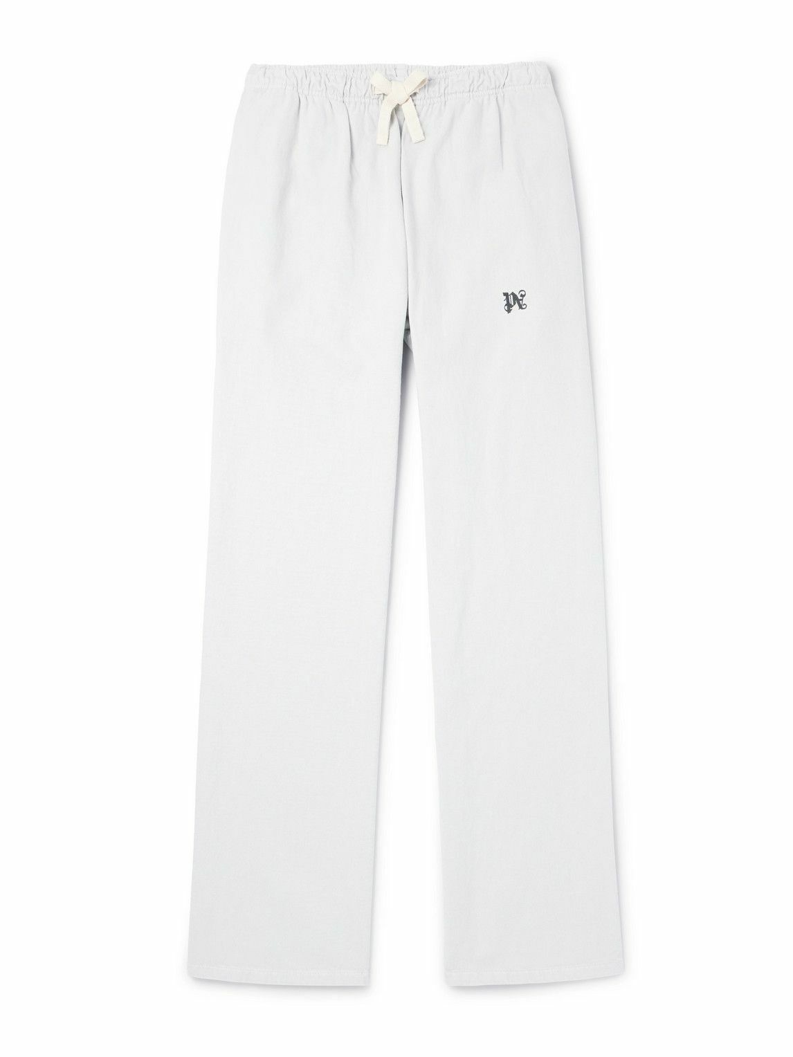 Photo: Palm Angels - Wide-Leg Logo-Embroidered Lyocell and Cotton-Blend Twill Drawstring Trousers - White