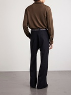 TOM FORD - Piped Silk and Cotton-Blend Piqué Polo Shirt - Brown