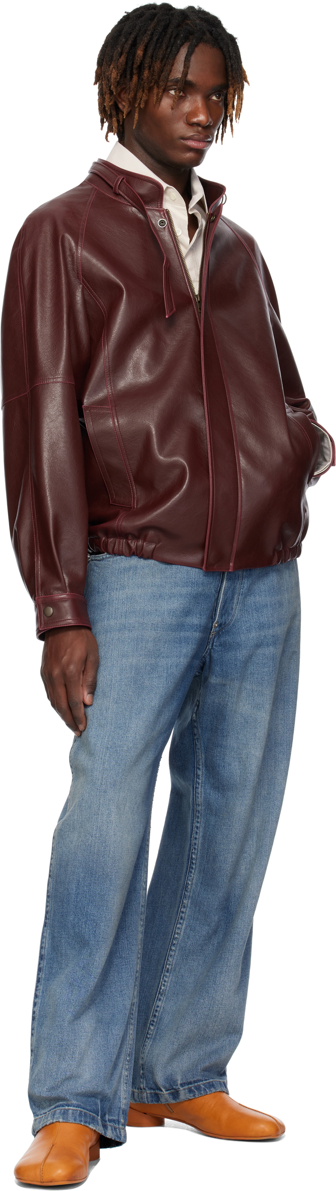 MM6 Maison Margiela Burgundy Sports Faux-Leather Jacket