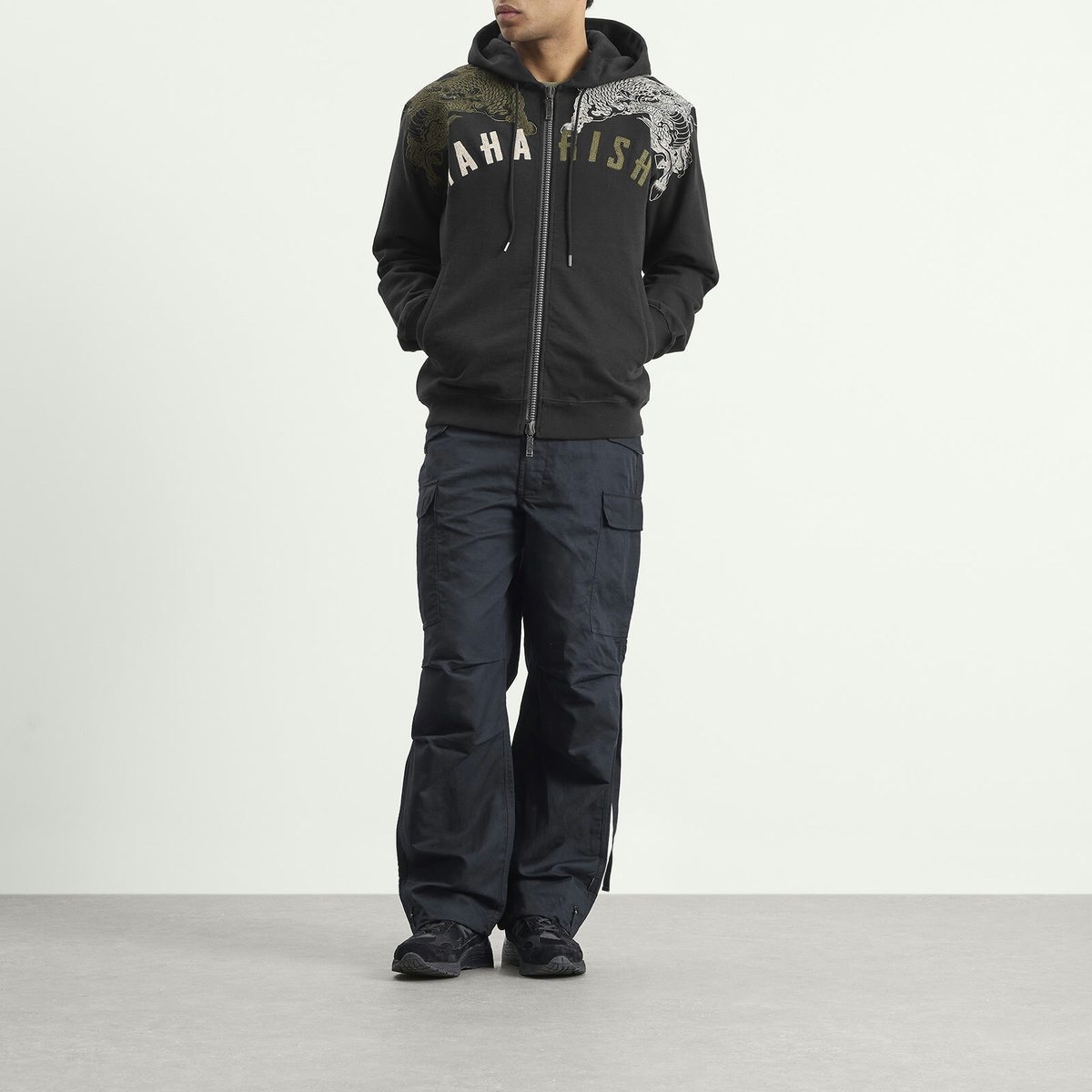 Maharishi Men's Kirin Embroidered Zip Hoodie in Black