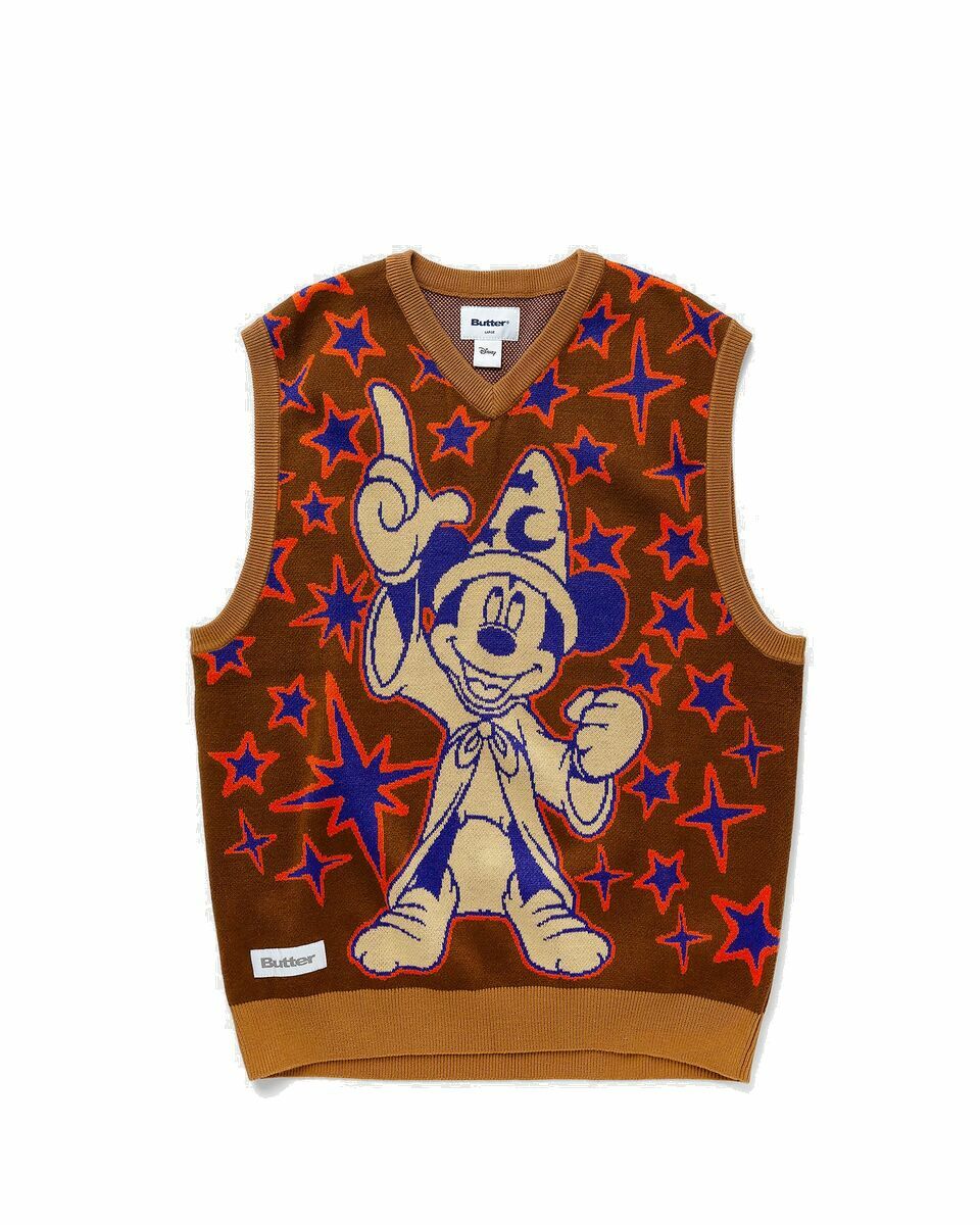 Photo: Butter Goods X Dinsey Starry Skies Knitted Vest Brown/Red - Mens - Vests
