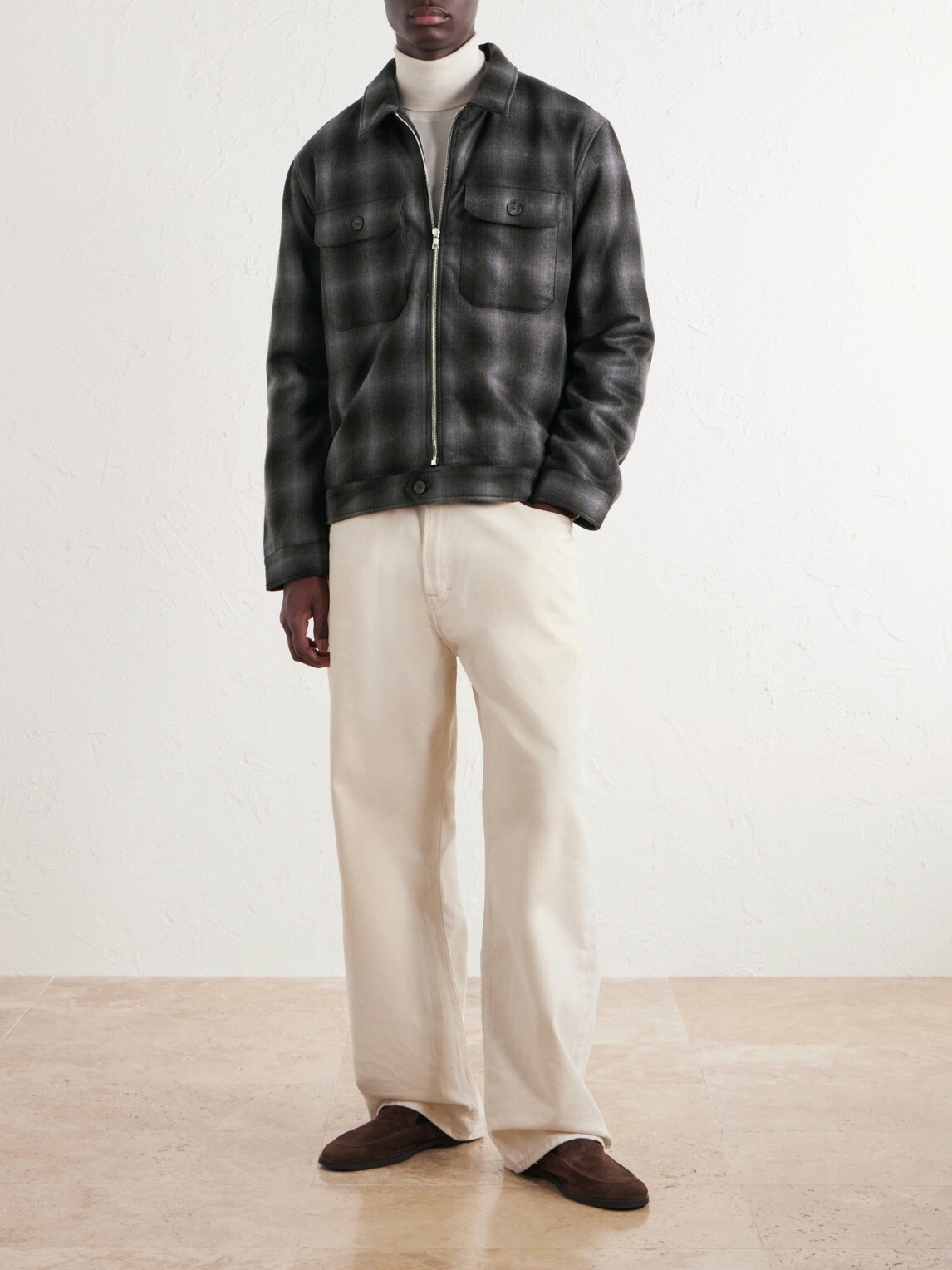 Mr P. - Checked Virgin Wool Zip-Up Jacket - Brown
