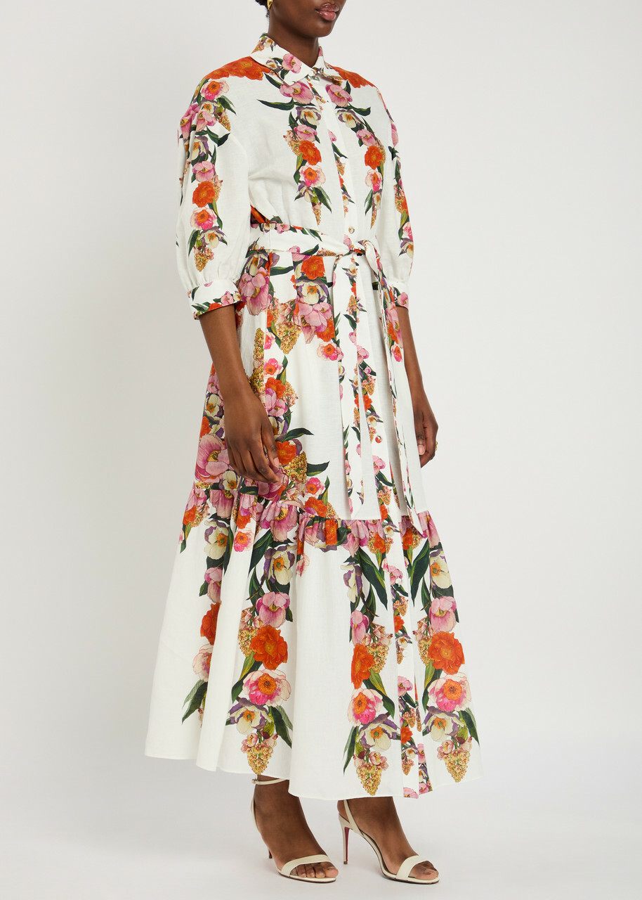 Borgo DE Nor Bianca Floral-printed Linen-blend Midi Dress Multicoloured