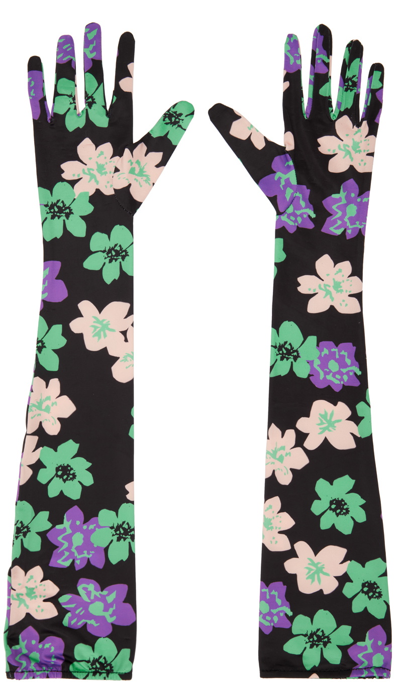 SHUTING QIU SSENSE Exclusive Black Floral Gloves
