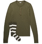 Schiesser - Hanno Slub Cotton-Jersey Henley T-Shirt and Stretch Cotton-Blend Socks Set - Men - Army green