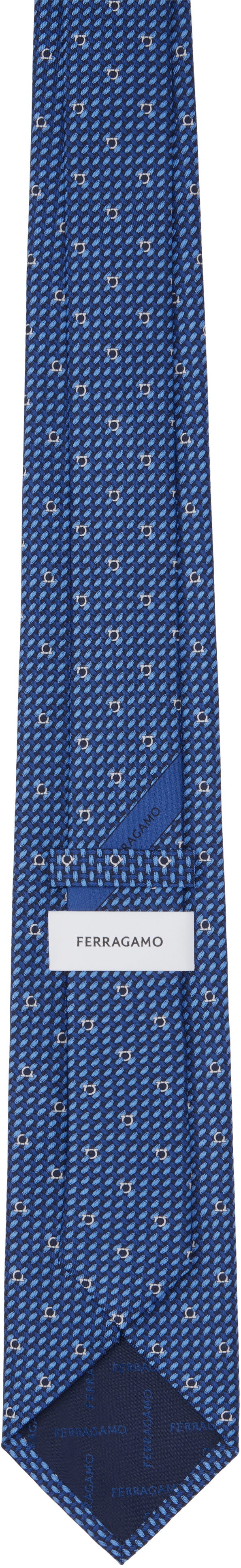 Ferragamo Blue Gancini Print Silk Tie