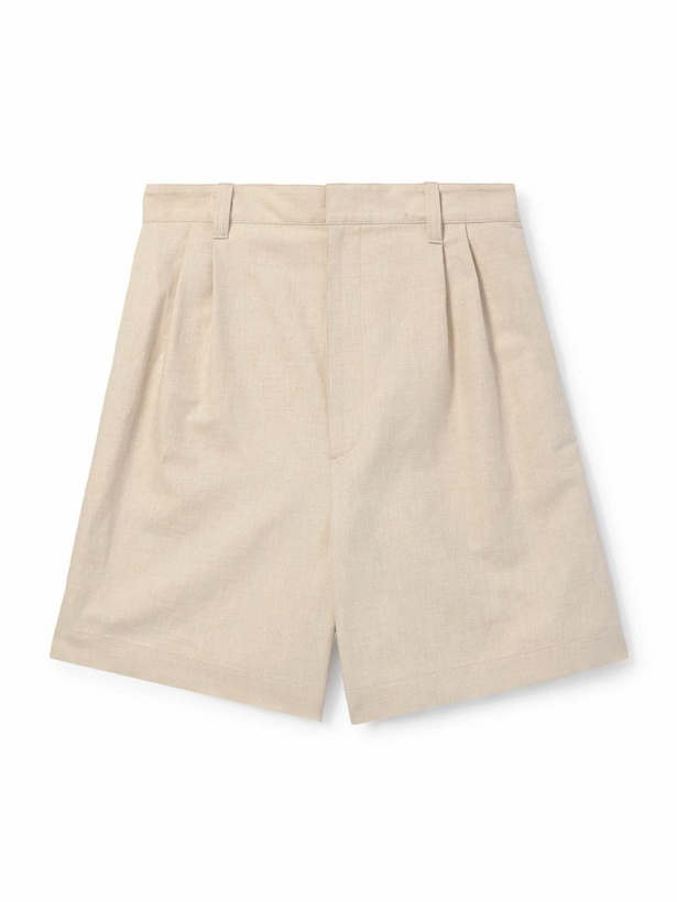 Photo: Bottega Veneta - Straight-Leg Pleated Linen and Cotton-Blend Twill Shorts - Neutrals