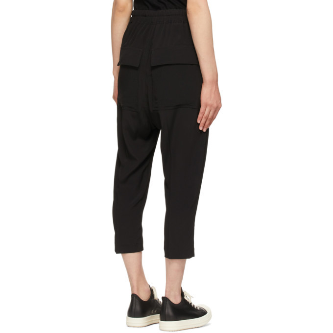 RICK OWENS Black Wool Drawstring Drop Astaires Cropped Pants