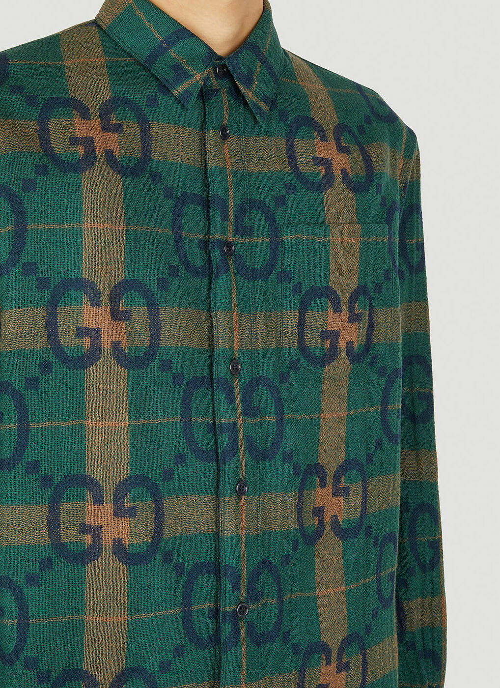 Gucci Checked Monogram-print Shirt in Green for Men