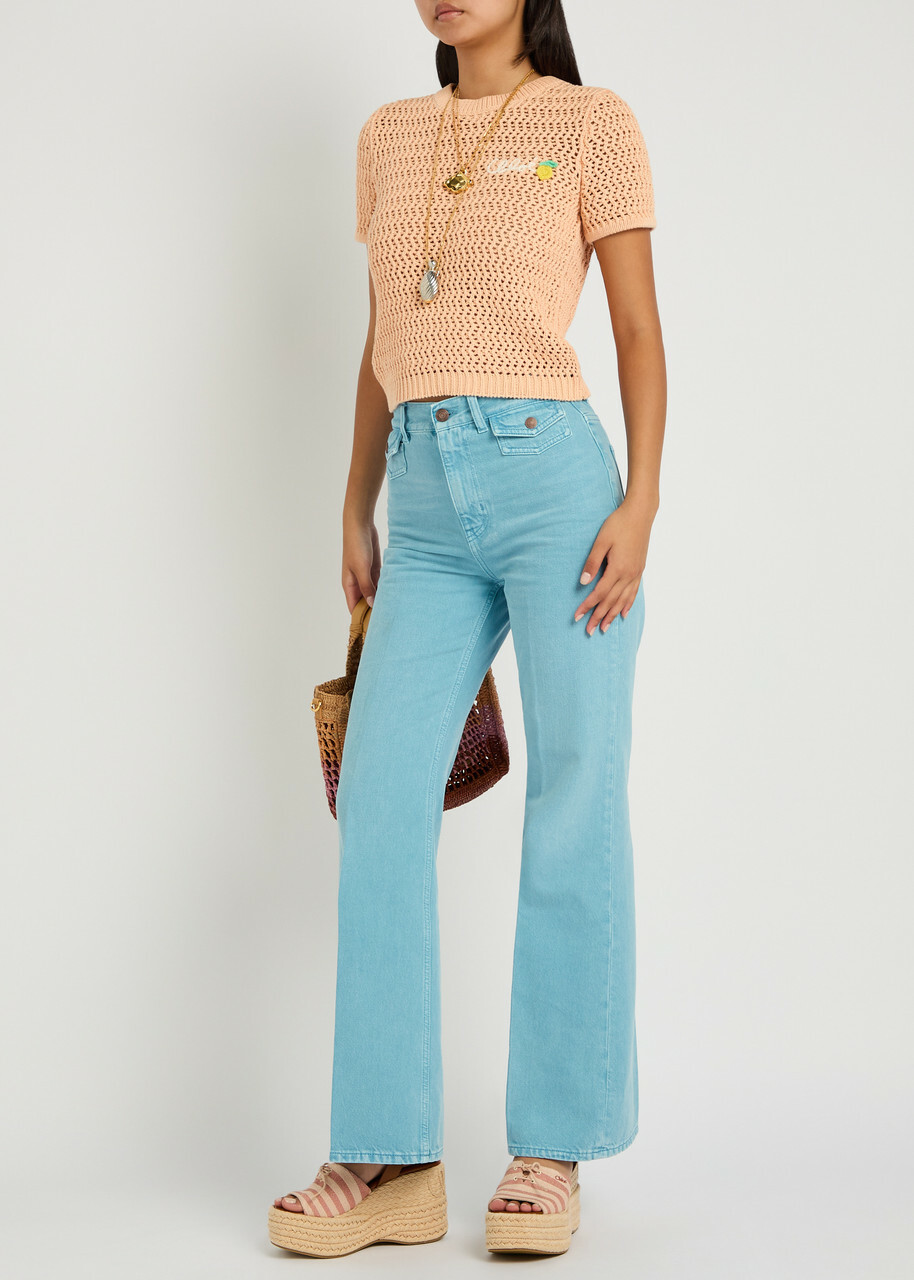 Chloe Embroidered Straight-leg Jeans Light Blue
