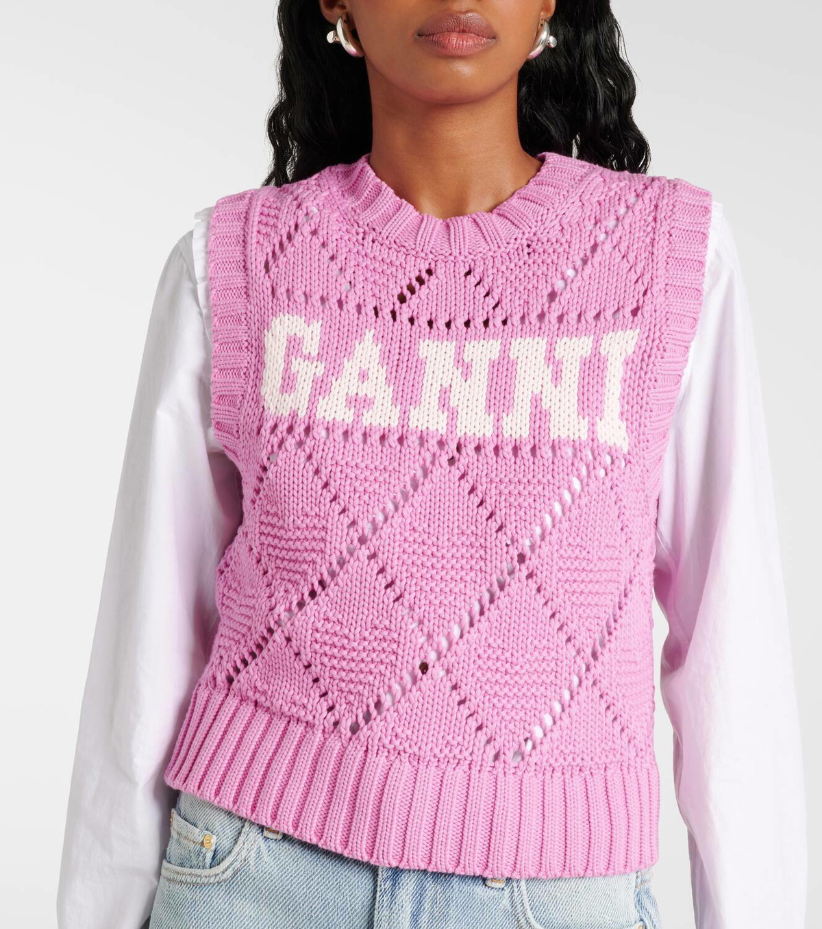Ganni Logo intarsia cotton-blend sweater vest