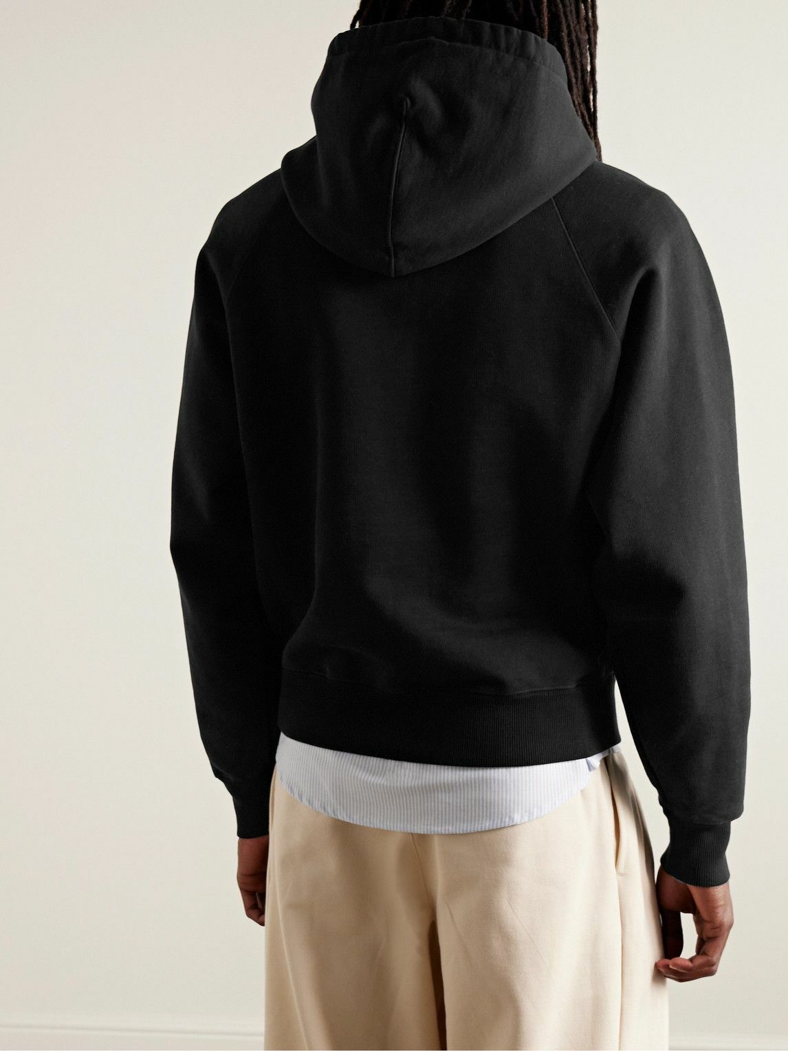 AMI PARIS - Logo-Embroidered Organic Cotton-Blend Jersey Hoodie - Black AMI