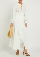 Skiim Embroidered Split Cotton Midi Skirt White