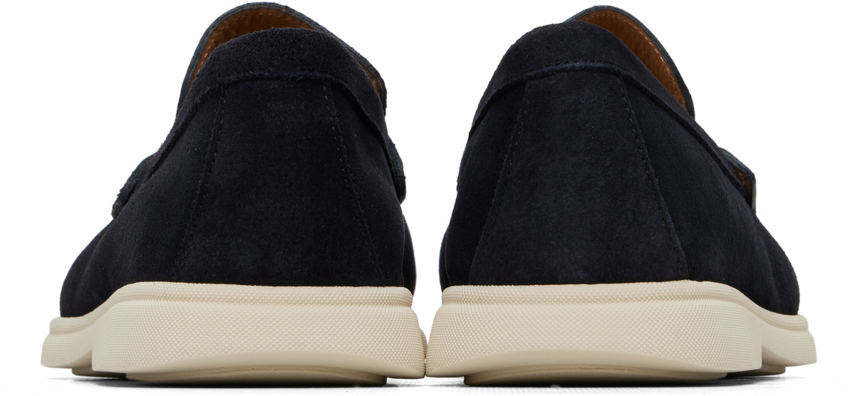 BOSS Navy Debossed-Logo Suede Loafers