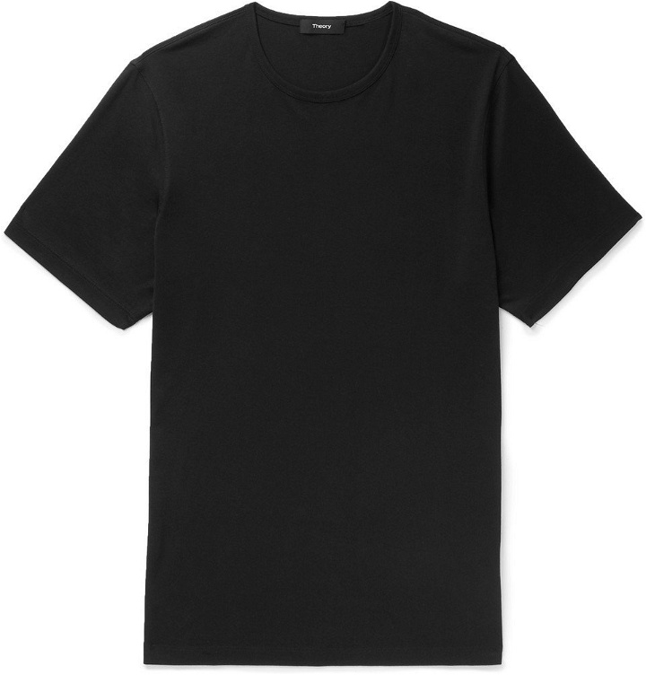 Photo: Theory - Precise Slim-Fit Mercerised Cotton-Jersey T-Shirt - Black