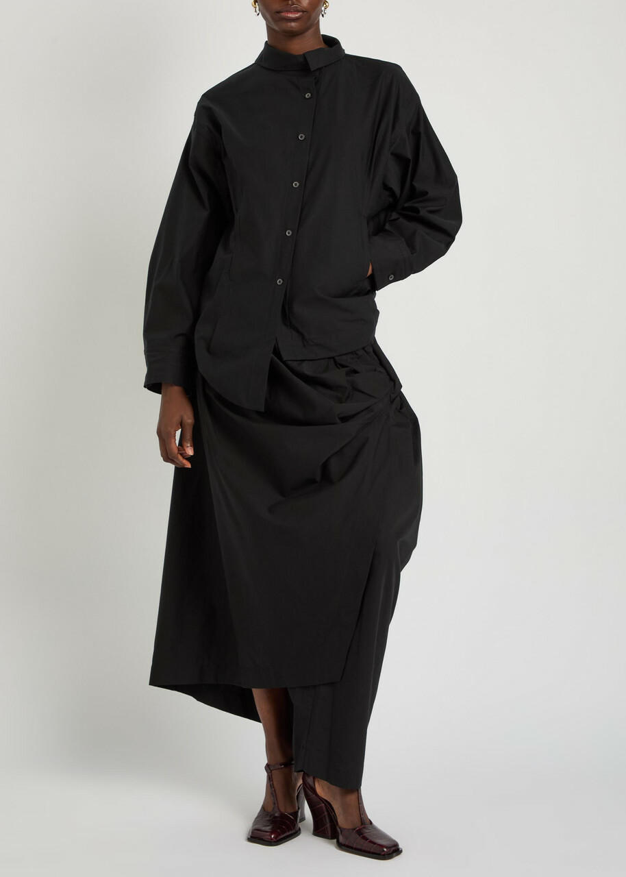 Issey Miyake Twisted Draped Cotton-blend Shirt Black