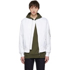 Yves Salomon White and Green Fur-Lined Bomber Jacket