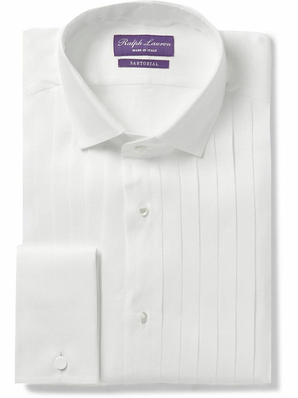 Photo: Ralph Lauren Purple label - Pleated Linen Tuxedo Shirt - White