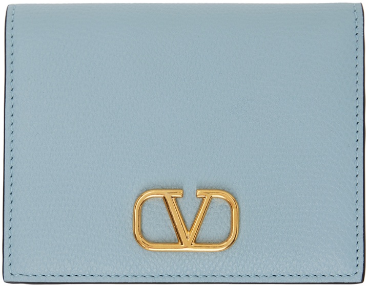 Photo: Valentino Garavani Blue Compact VLogo Signature Grainy Calfskin Wallet