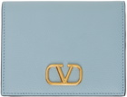 Valentino Garavani Blue Compact VLogo Signature Grainy Calfskin Wallet