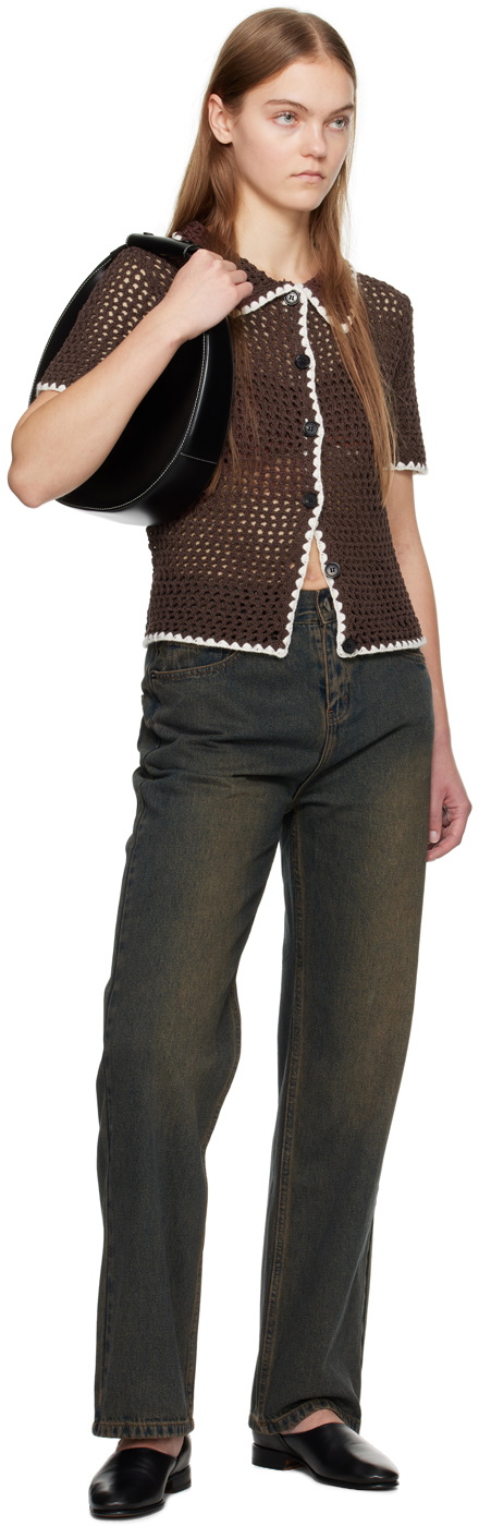 WYNN HAMLYN Brown Spread Collar Shirt