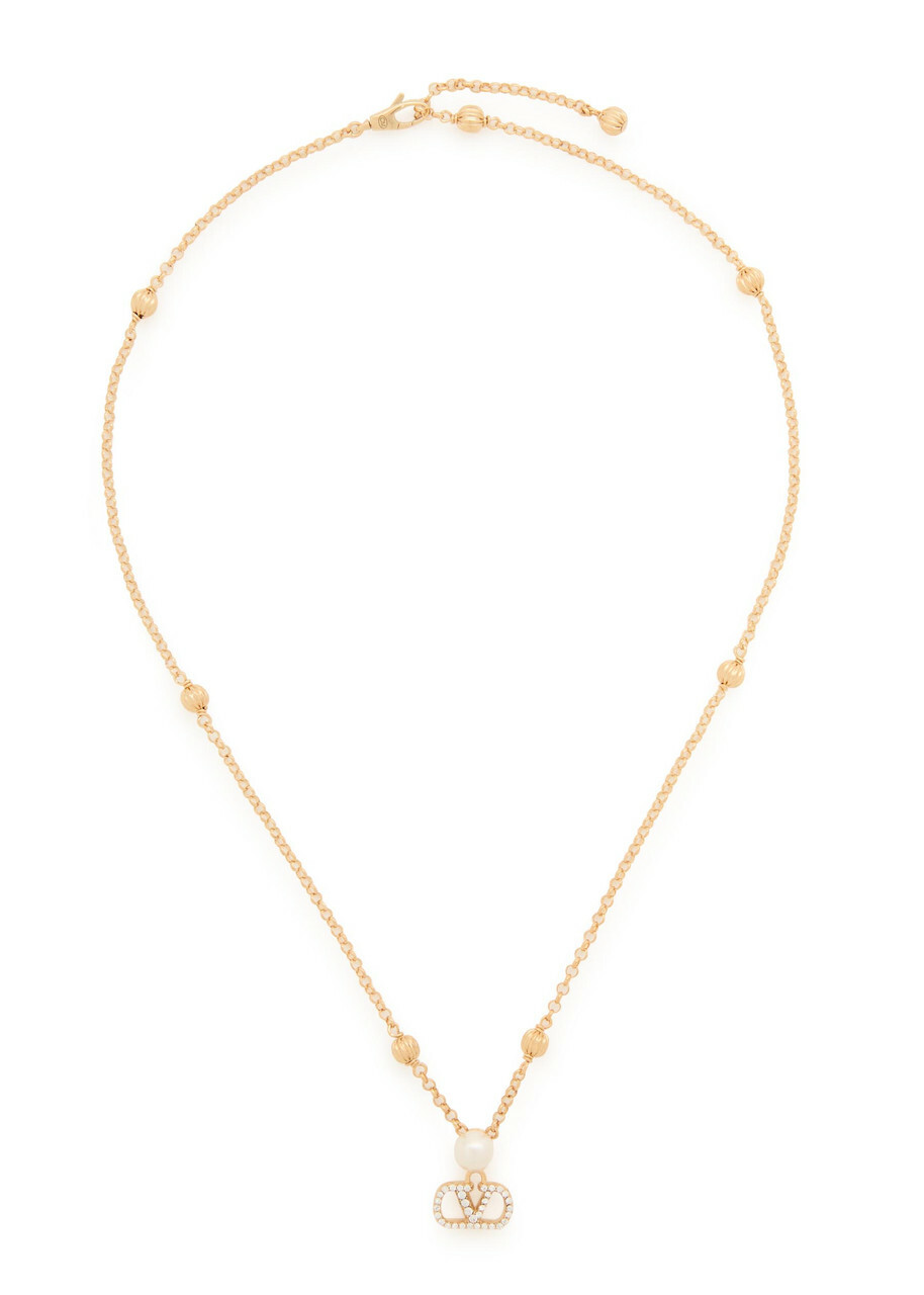 Valentino Vlogo Signature Swarovski Crystal and Pearl Necklace - Gold - One Size