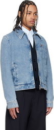 AMI Paris Blue Cotton Contrasted 'Ami De Coeur' Denim Jacket
