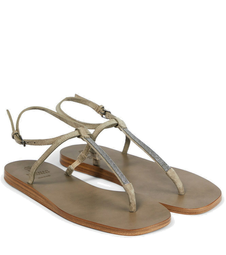 Photo: Brunello Cucinelli - Embellished suede thong sandals