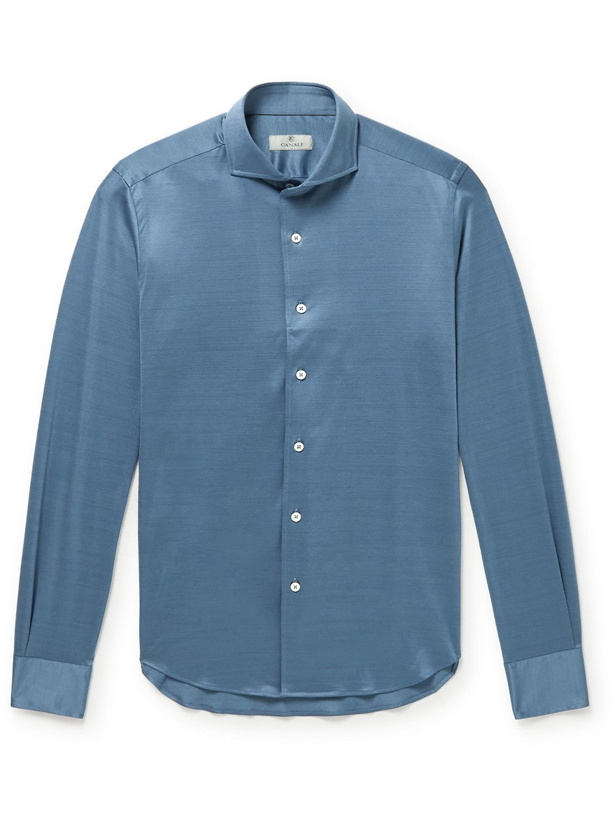 Photo: Canali - Cutaway-Collar Cotton-Jersey Shirt - Blue
