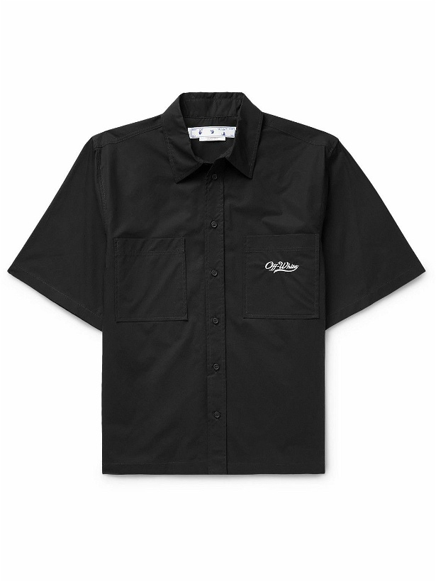 Photo: Off-White - Wave Off Logo-Embroidered Cotton Shirt - Black