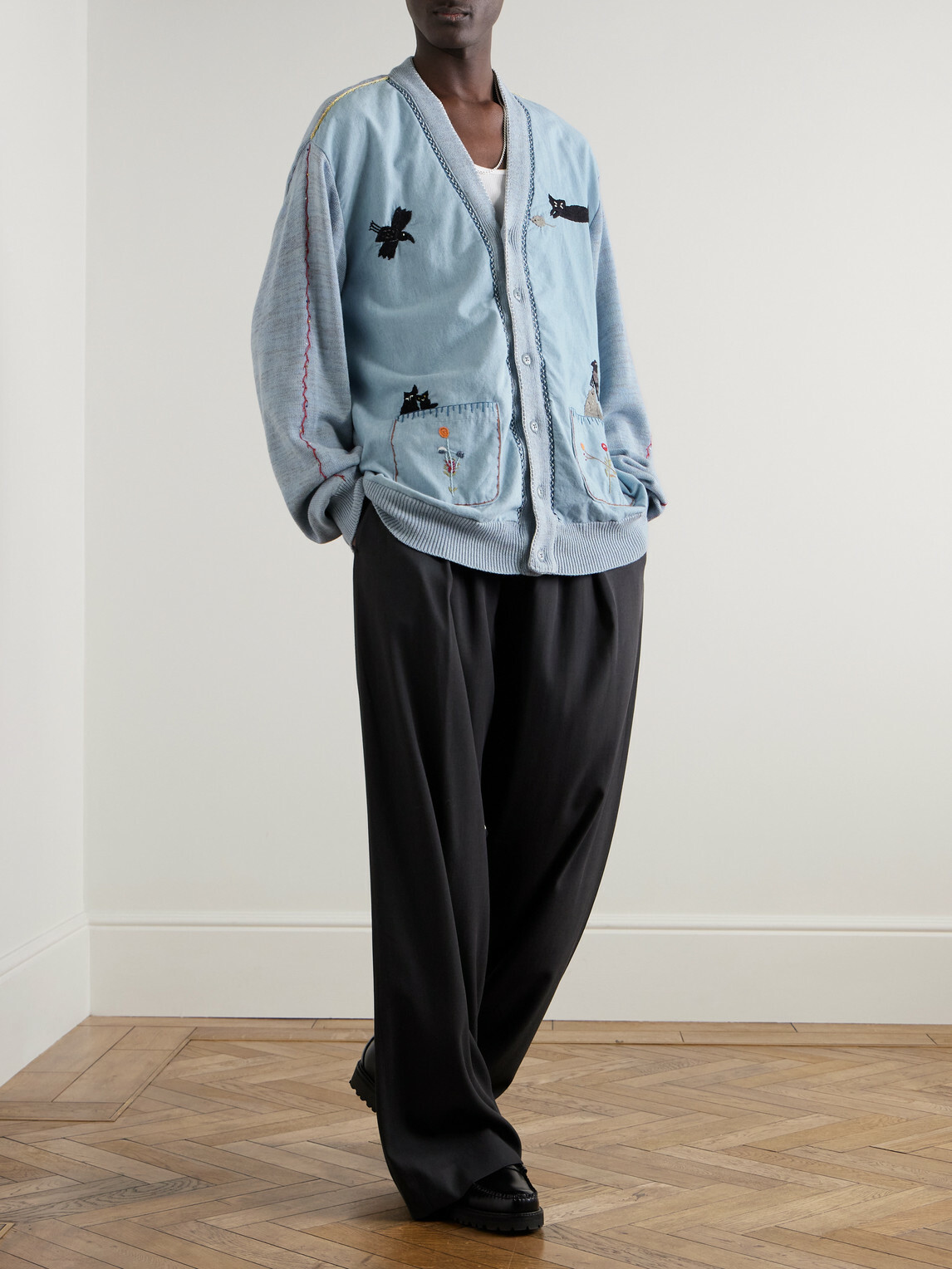KAPITAL - Embroidered Chambray and Cotton Cardigan - Blue