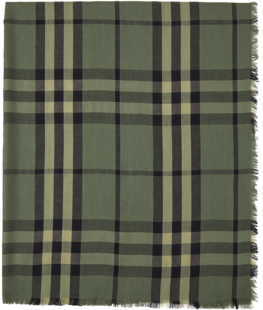 Burberry Green Cashmere Check Scarf