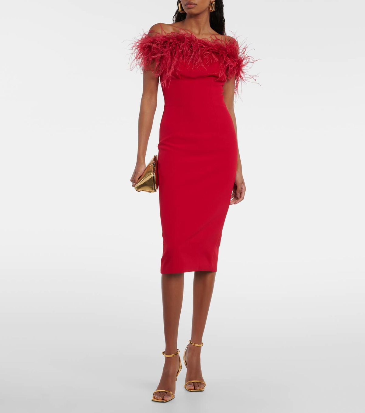 Safiyaa Starling feather-trimmed midi dress Safiyaa