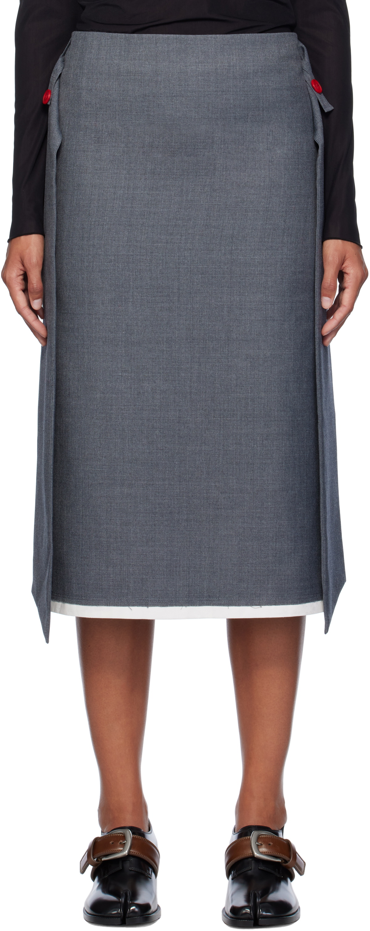 AO Yes Gray Low Waist Knot Straight Midi Skirt