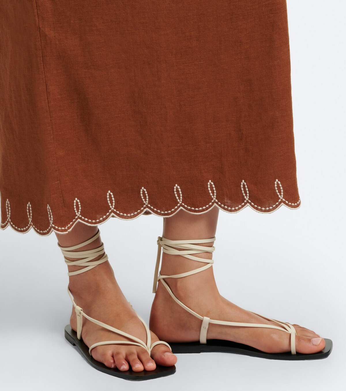 Veronica Beard Malou embroidered linen midi skirt