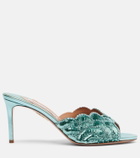 Aquazzura Ce Soir 75 sequined metallic leather mules